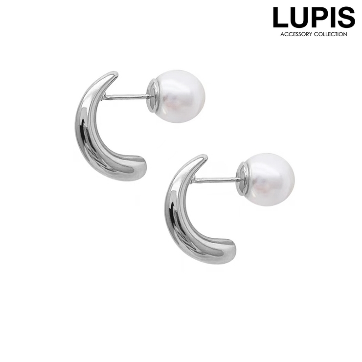 シルバー | カーブライン×パールバックキャッチピアス【S925ポスト】 | LUPIS