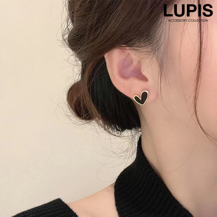 ブラック | 【S925ポスト】モノトーンハートピアス | LUPIS