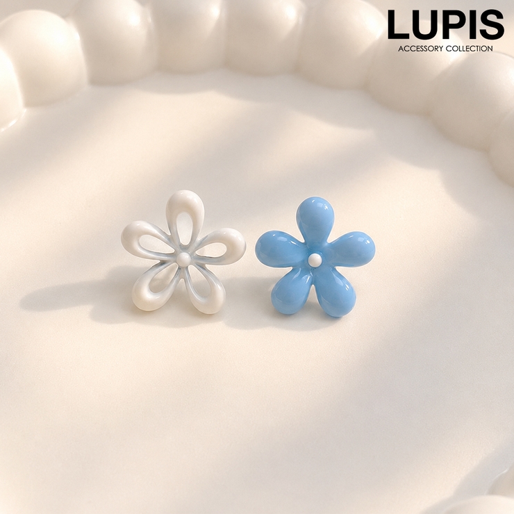 ブルー×ホワイト | 【S925ポスト】パステルバイカラーフラワーピアス | LUPIS