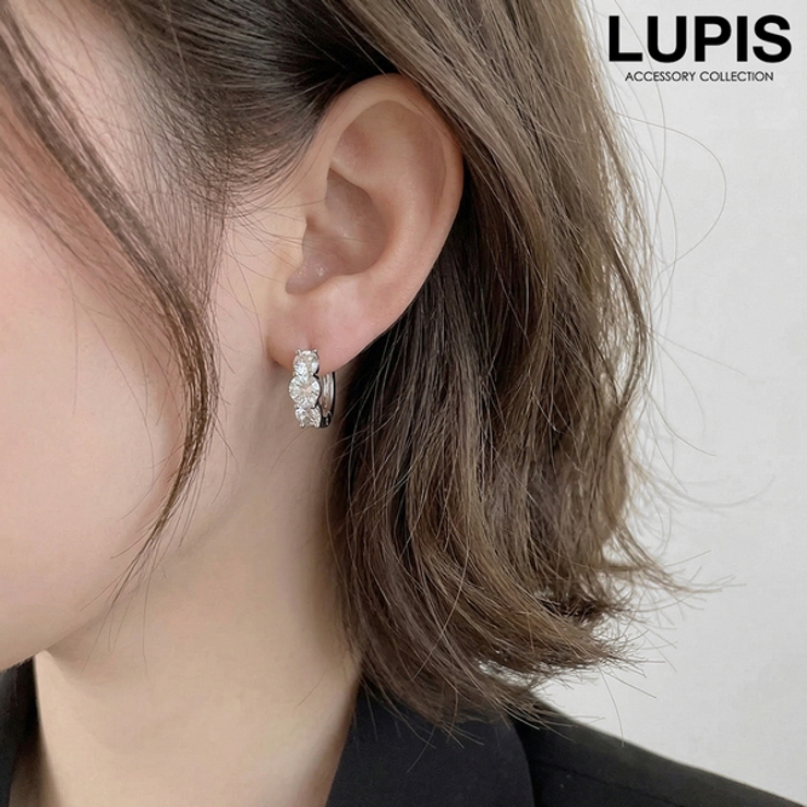 トリプルキュービックジルコニアフープピアス 【ピアス フープピアス | LUPIS | 詳細画像1 