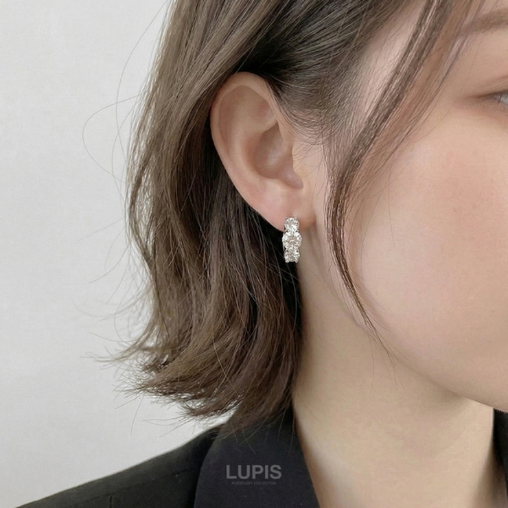 トリプルキュービックジルコニアフープピアス 【ピアス フープピアス | LUPIS | 詳細画像2 