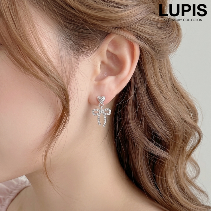 【S925ポスト】ハート×リボンパヴェピアス | LUPIS | 詳細画像1 