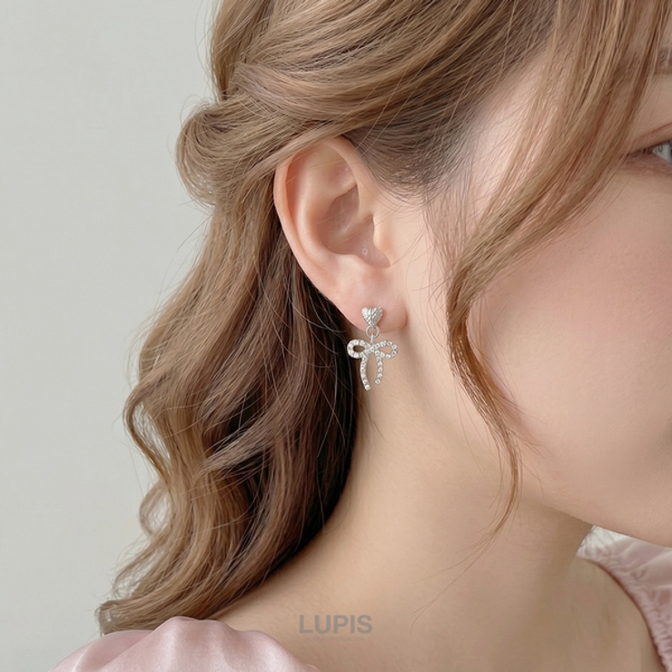 【S925ポスト】ハート×リボンパヴェピアス | LUPIS | 詳細画像2 