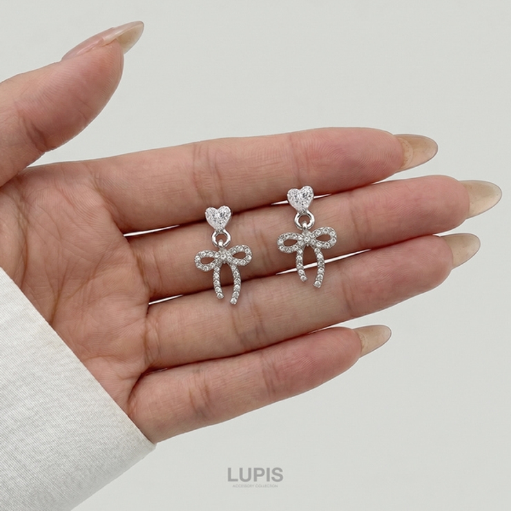 【S925ポスト】ハート×リボンパヴェピアス | LUPIS | 詳細画像6 