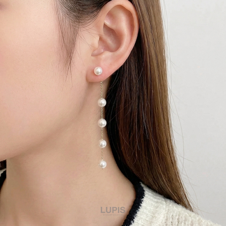 【S925ポスト】ロングパールチェーンバックキャッチピアス | LUPIS | 詳細画像2 