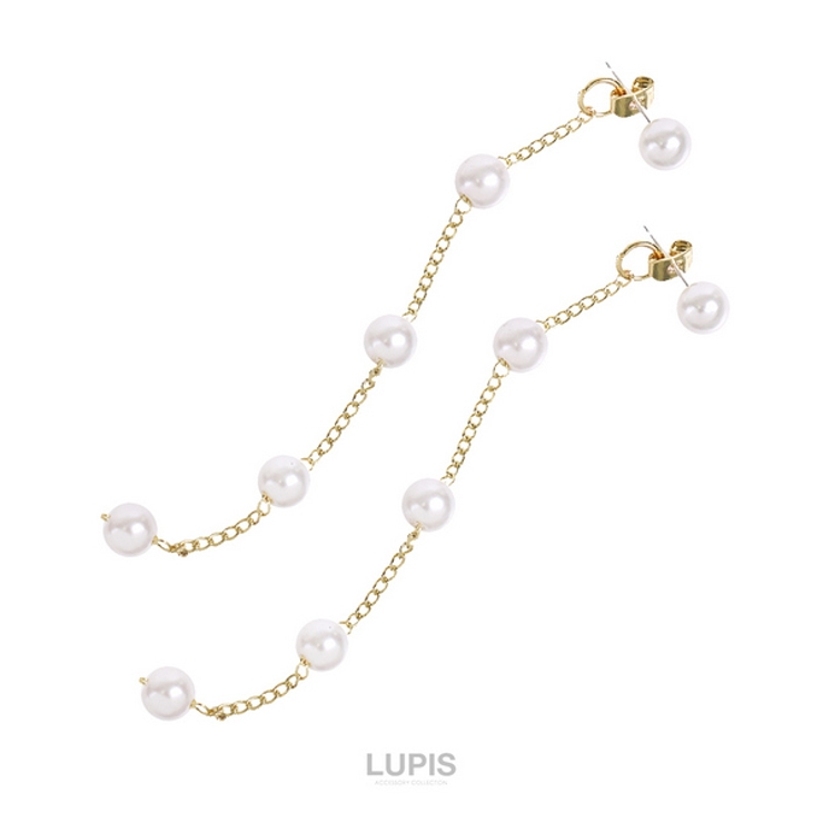 【S925ポスト】ロングパールチェーンバックキャッチピアス | LUPIS | 詳細画像3 