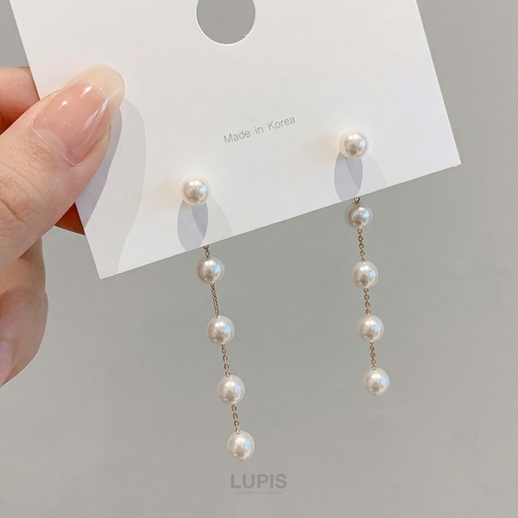 【S925ポスト】ロングパールチェーンバックキャッチピアス | LUPIS | 詳細画像5 