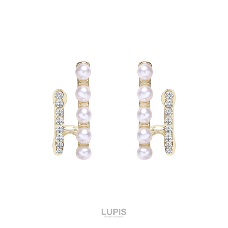 【S925ポスト】パール×ストーンダブルラインピアス | LUPIS | 詳細画像2 