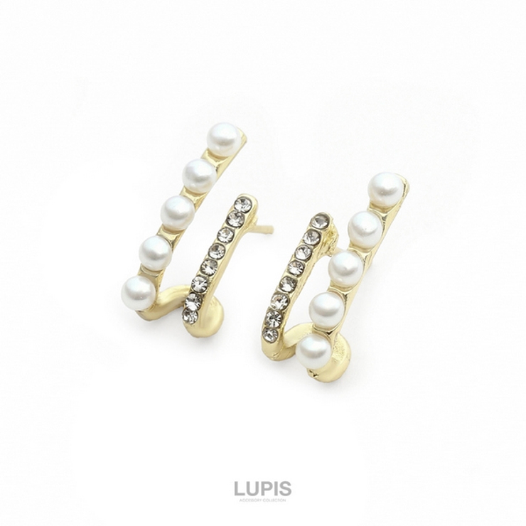 【S925ポスト】パール×ストーンダブルラインピアス | LUPIS | 詳細画像3 