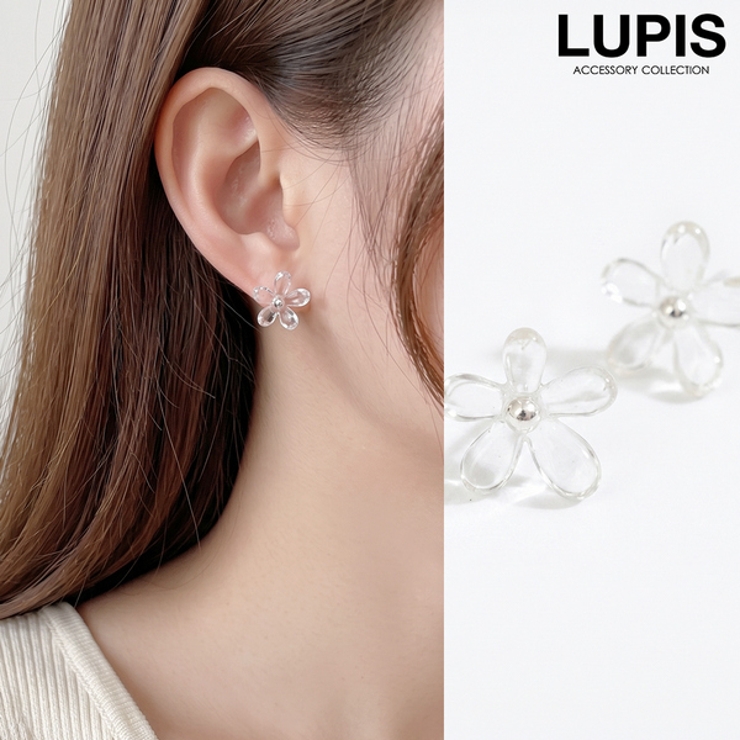 【S925ポスト】シンプルクリアフラワーピアス | LUPIS | 詳細画像1 