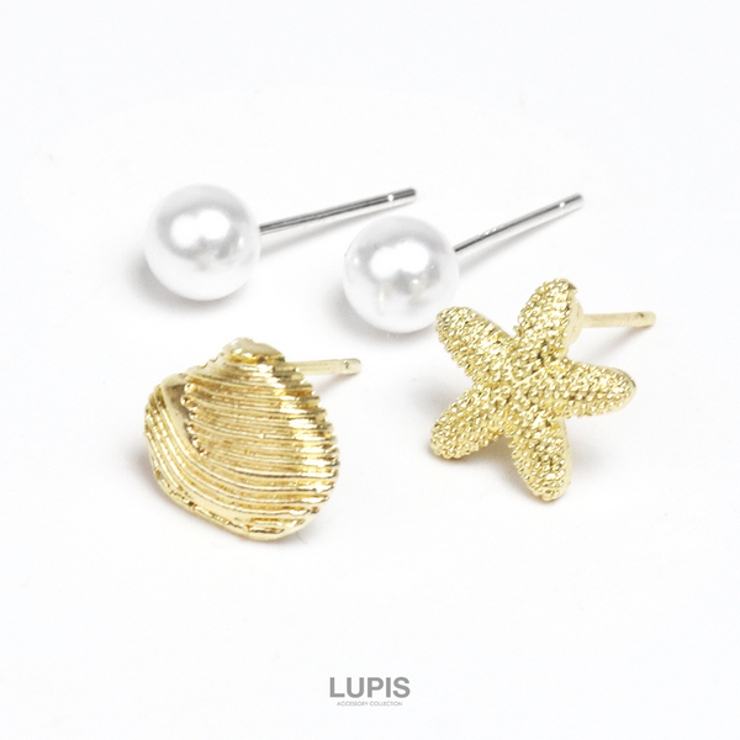 【S925ポスト】シェル×スターフィッシュ×パールセットピアス | LUPIS | 詳細画像3 