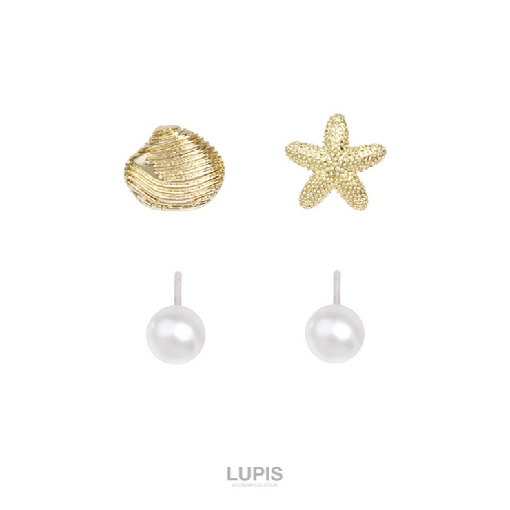 【S925ポスト】シェル×スターフィッシュ×パールセットピアス | LUPIS | 詳細画像4 