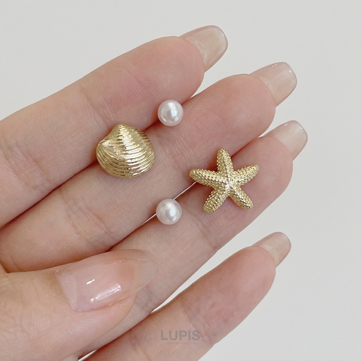 【S925ポスト】シェル×スターフィッシュ×パールセットピアス | LUPIS | 詳細画像6 