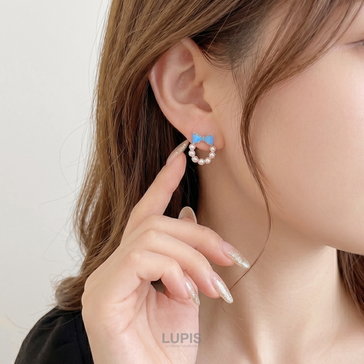 【S925ポスト】リボン×パールリングピアス | LUPIS | 詳細画像2 
