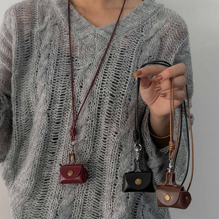 小物の迷子防止にストラップ付きミニポーチ アクセサリー 首かけ[品番