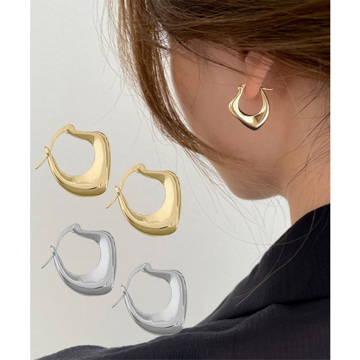 エッジを効かせた雰囲気を演出するボリュームデザインフープピアス 両耳用 シルバー | maison de LATIR | 詳細画像1 