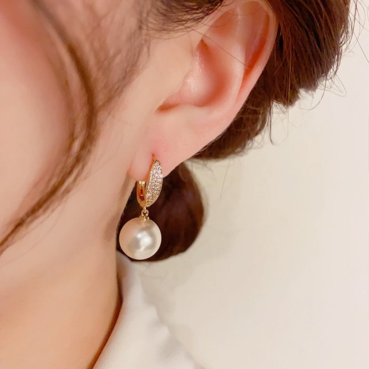【新品未使用】AkariH chic パールピアス ショートバー ダイヤモンド ピアス / アコヤパール キャッチ