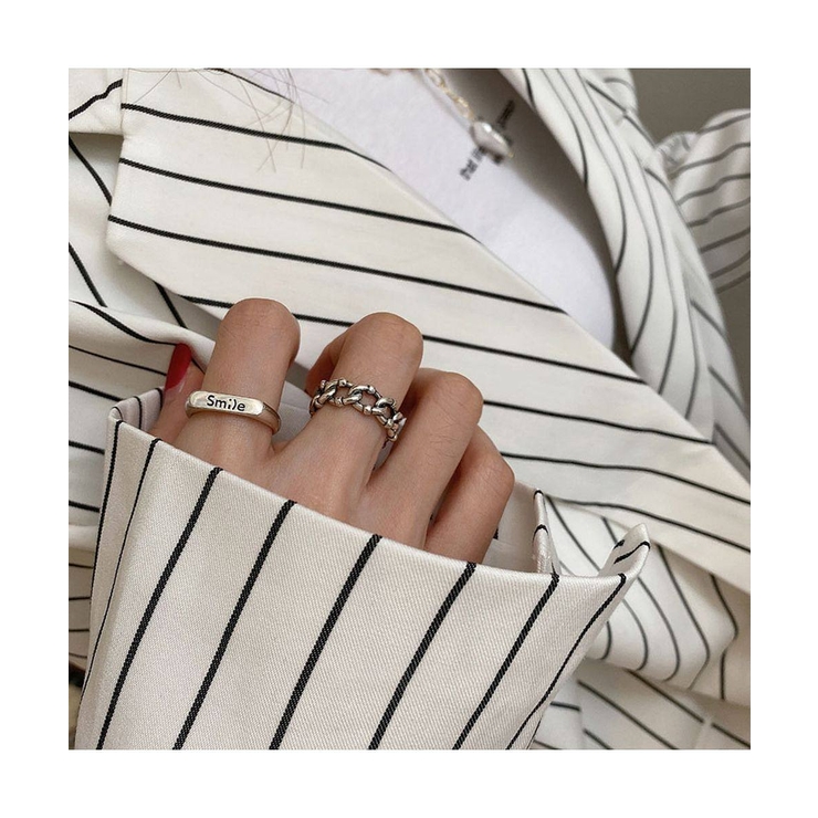 コーデをクールに格上げするsmile ロゴ&チェーンデザインセットリング カジュ… | maison de LATIR | 詳細画像5 