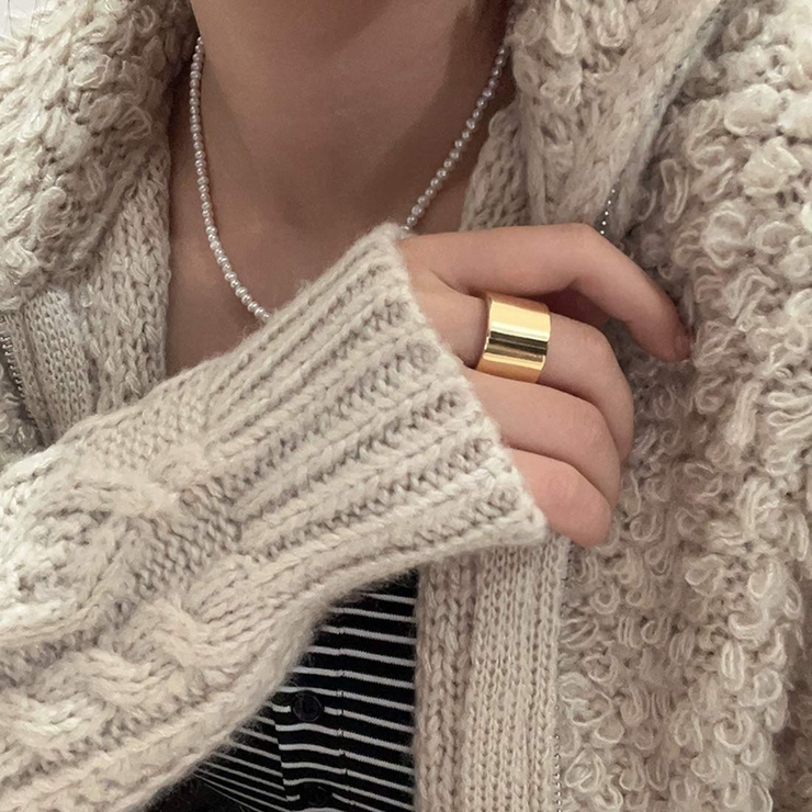 太めゴールド | 幅広いスタイルにすっとなじむメタルリング アクセサリー 輝き | maison de LATIR