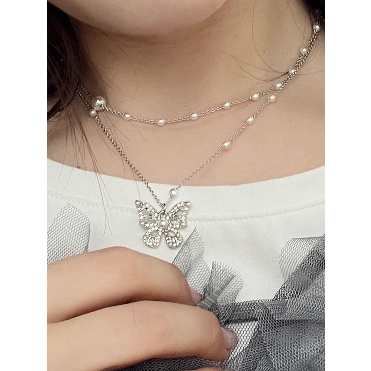 バタフライパールダブルチェーンネックレス[品番：MKSW0058813 