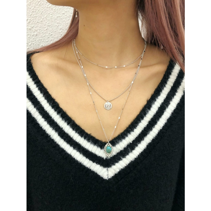シルバー | ストーンデザイン3連ネックレス | GYDA