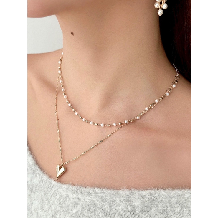 ゴールド | ポイントハートパールストーンネックレス | RESEXXY