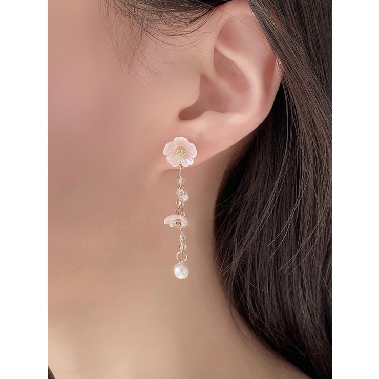ピンク | ポイントフラワーパールピアス | RESEXXY