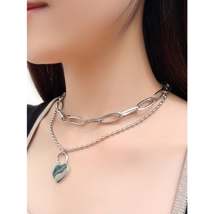 シルバー | ハートロックチェーンネックレス | RESEXXY