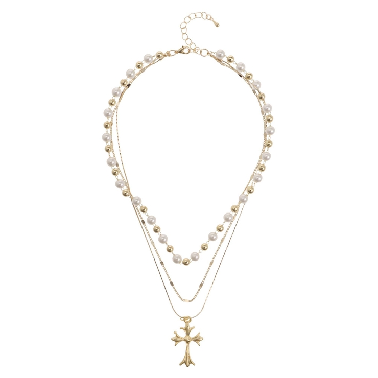 ゴールド | PEARL MIX CHAIN 3連 ネックレス | EVRIS