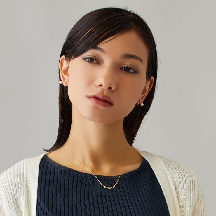 日本製ニッケルフリーシンプルアクセサリーレディースネックレスK18金属アレルギー対応スクリューチェーンペタルチェーンおしゃれブランド重ね付けオフィスシンプル鎖