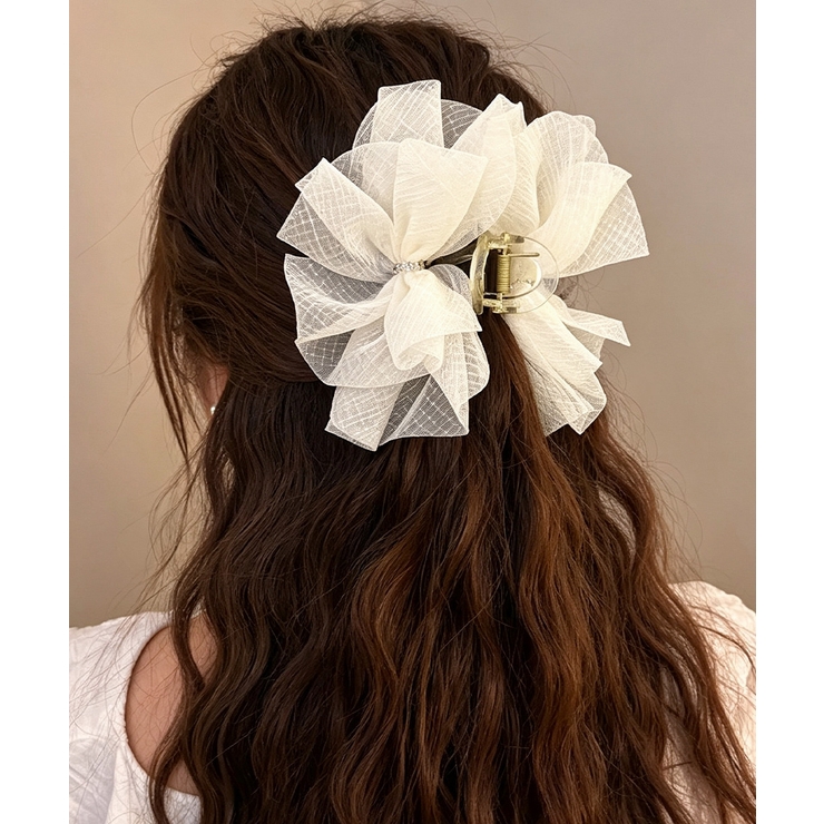 アイボリー | リボンバンスクリップ韓国風ヘアアクセ上品 | Miniministore