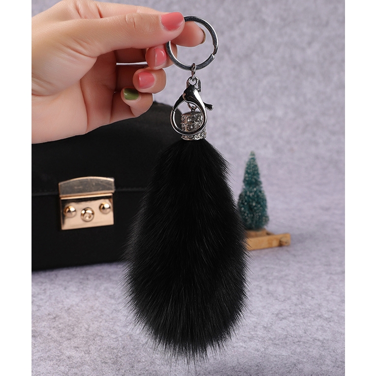 ブラック | バッグチャームふわふわしっぽキーホルダー | Miniministore