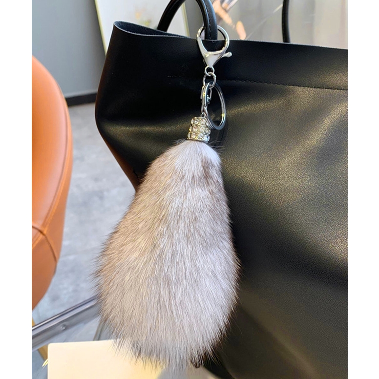 ライトグレー | バッグチャームふわふわしっぽキーホルダー | Miniministore