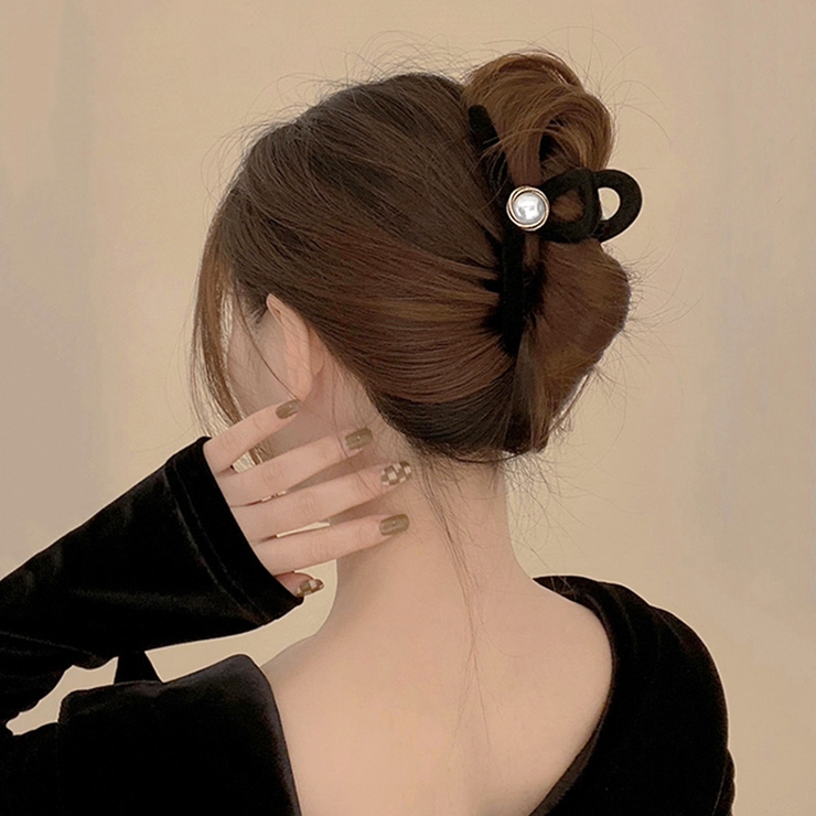 ヘアクリップ レディース 黒 ベルベット[品番：II000009149