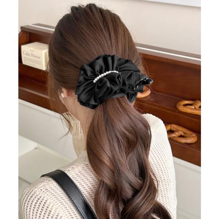 ブラック | パールバナナクリップサテン風ヘアクリップ | Miniministore