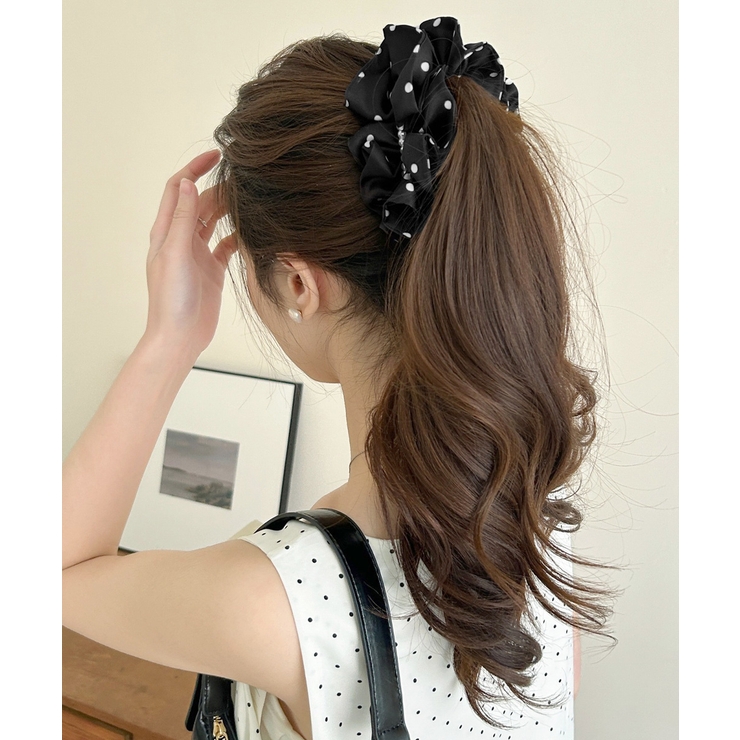 ブラック系1*ドット柄 | パールバナナクリップサテン風ヘアクリップ | Miniministore