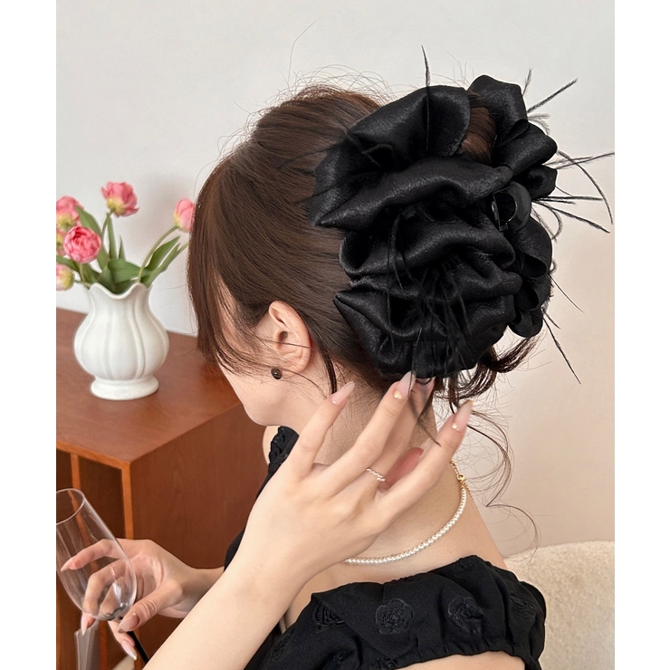 C（フェザーのみ） | 韓国風上品華やかボリュームシュシュ風ヘアクリップ 大人っぽいフリル黒髪飾り キラ… | SUNSHINE CLOSET
