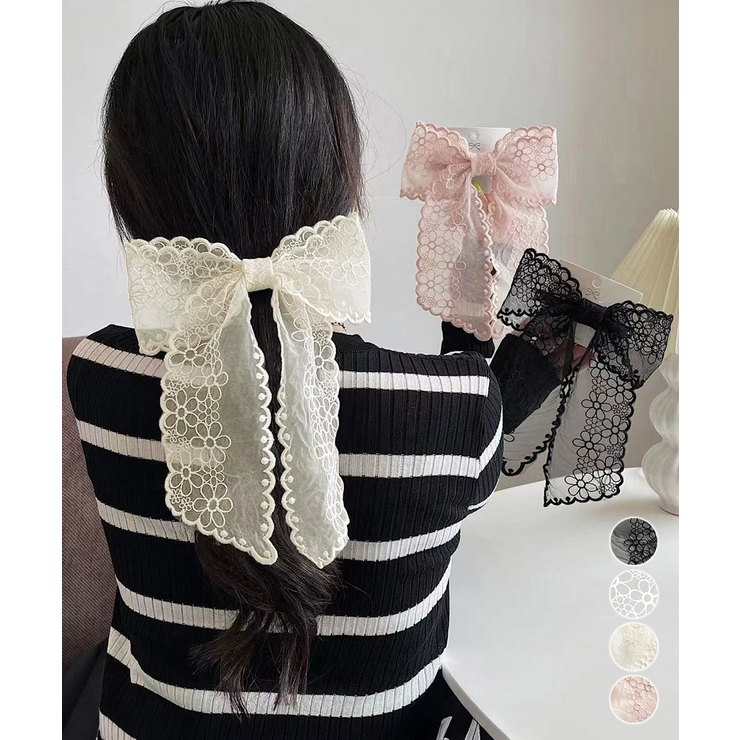 レースリボンバレッタ刺しゅうヘアクリップ | Miniministore | 詳細画像1 
