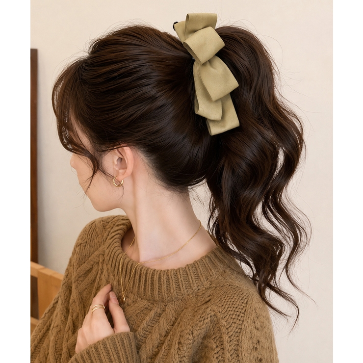ベージュ | バナナクリップ ビッグリボンヘアクリップ | Miniministore