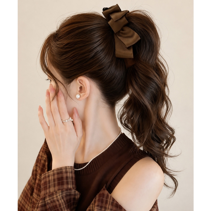 ブラウン | バナナクリップ ビッグリボンヘアクリップ | Miniministore