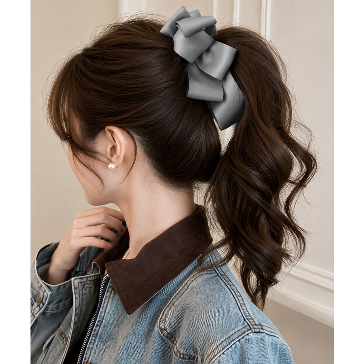 グレー | バナナクリップ ビッグリボンヘアクリップ | Miniministore