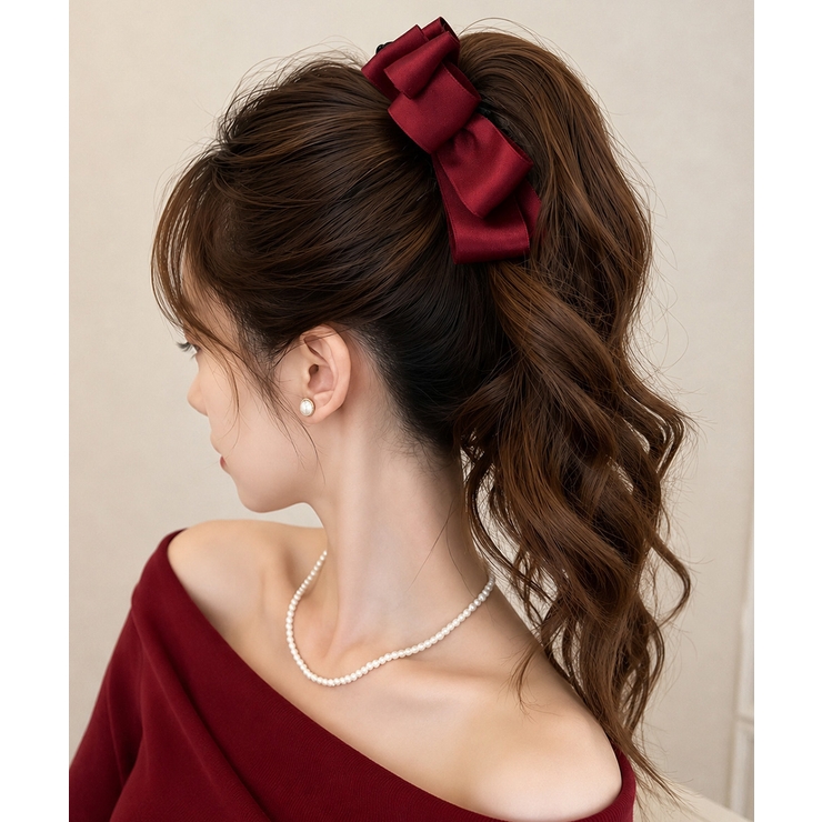 ワインレッド | バナナクリップ ビッグリボンヘアクリップ | Miniministore