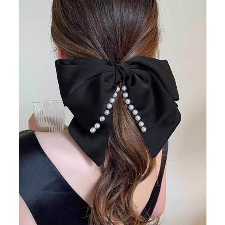 ブラック | ビッグリボン バレッタ ヘアクリップ上品 | Miniministore