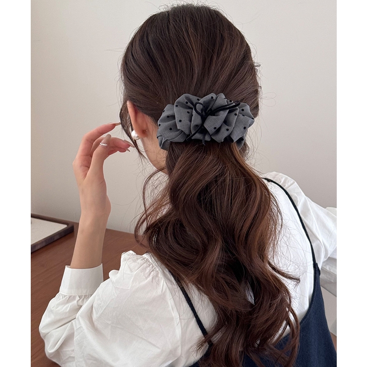 グレー | ドット柄 フリルリボン バナナクリップ | Miniministore