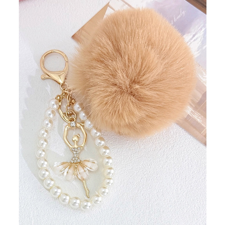 ベージュ | バッグチャームファーポンポンキーホルダー | Miniministore