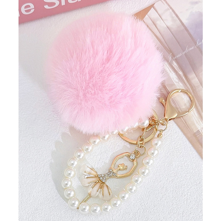 ライトピンク | バッグチャームファーポンポンキーホルダー | Miniministore