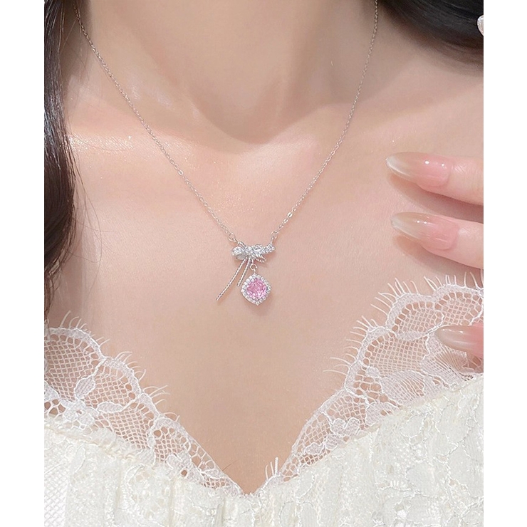 ピンク | リボンネックレス レディース結婚式韓国風 | Miniministore
