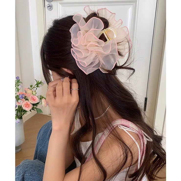 ピンク | 大人可愛いオーガンジーヘアクリップ 大ぶりクリップ ヘアアクセサリー | SUNSHINE CLOSET