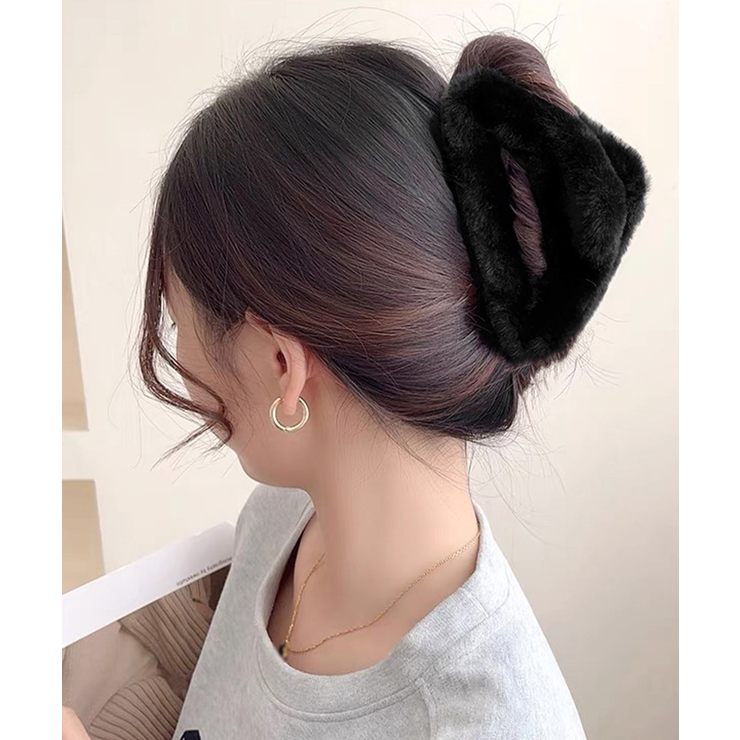 ブラック | ファーバンスクリップ 韓国 ヘアクリップ | Miniministore