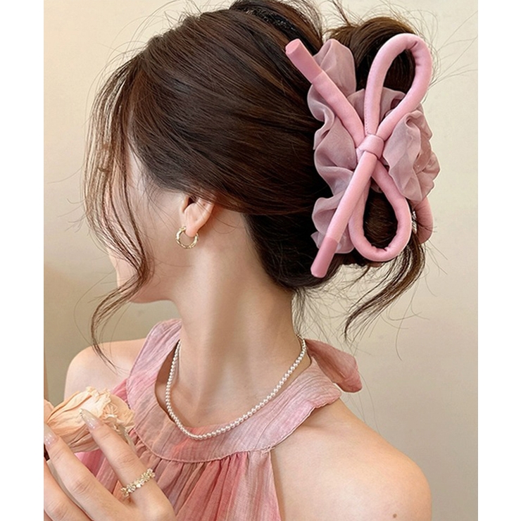 ピンク | リボンヘアクリップ大きめ バンスクリップ | Miniministore